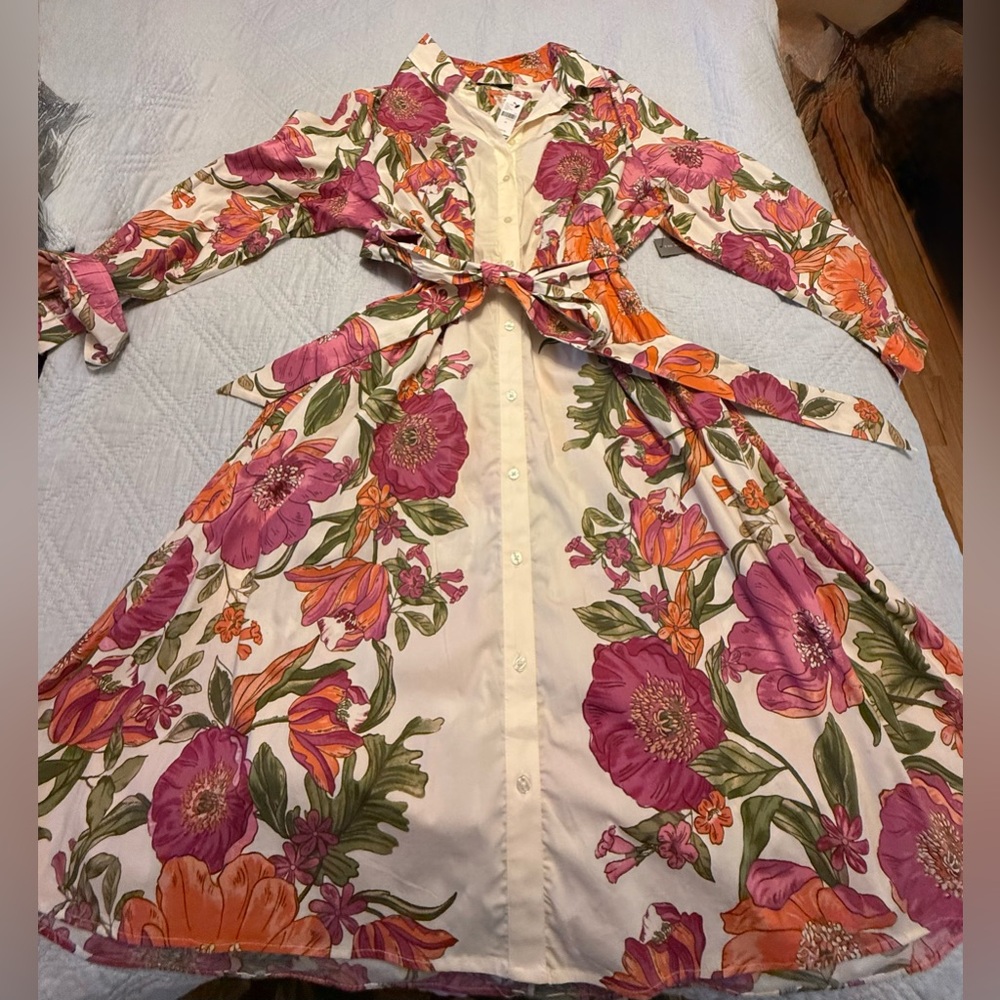 Lane Bryant NWT Floral Button-Down Dress with Belt